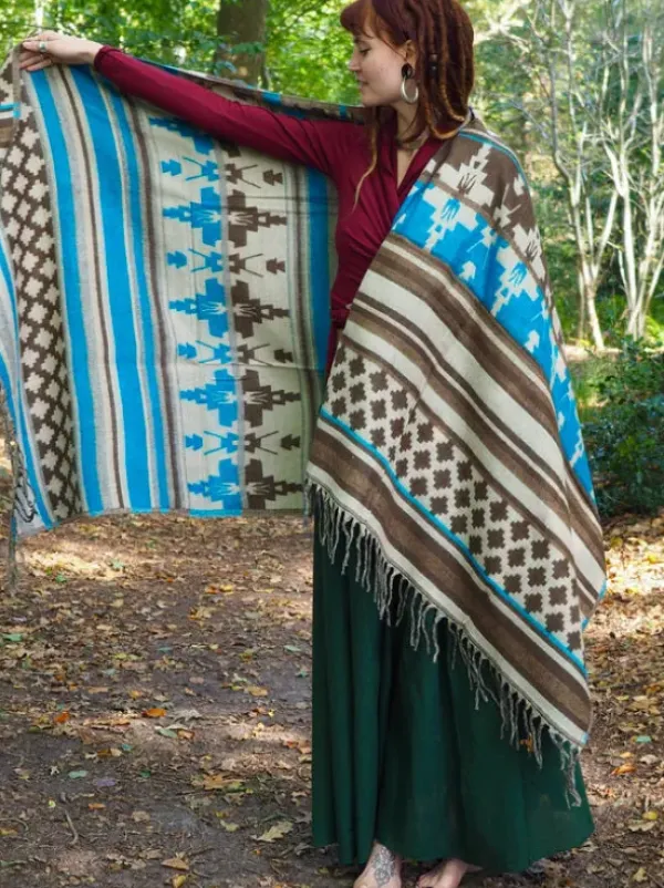 The TwoSisters Omslagdoeken|Omslagdoeken-Omslagdoek Fleece Blauw/ Lichtbruin