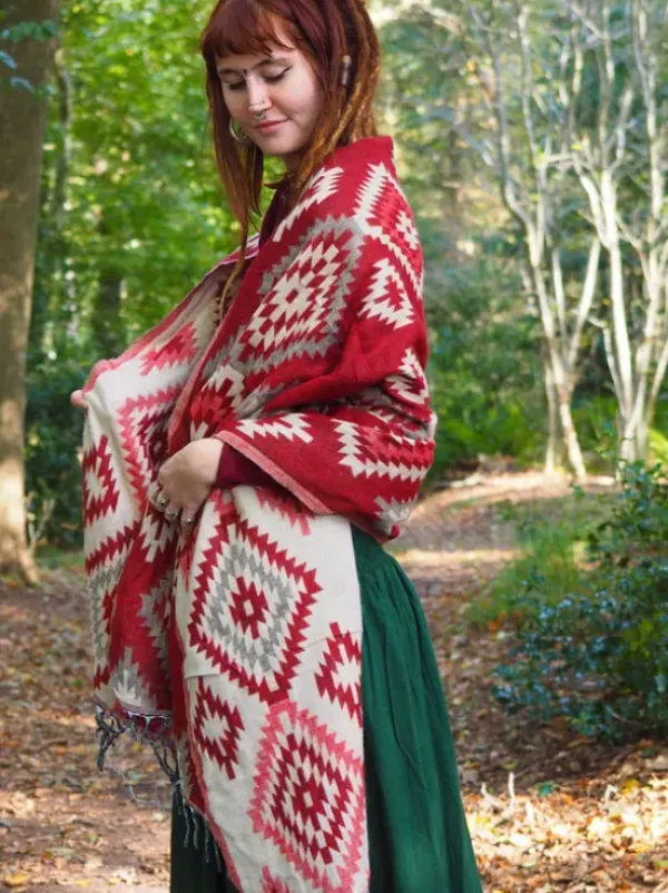 The TwoSisters Omslagdoeken|Omslagdoeken-Omslagdoek Fleece Rood / Beige