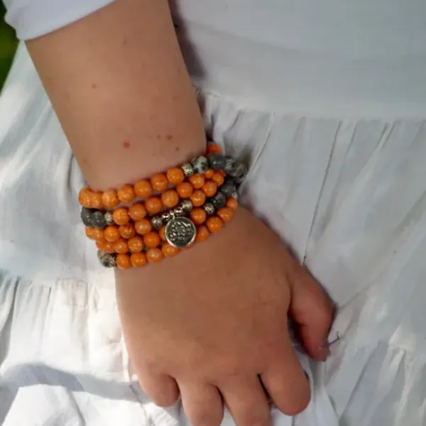 The TwoSisters Kettingen|Buddhist Malas-Oranje Zee Jaspis
