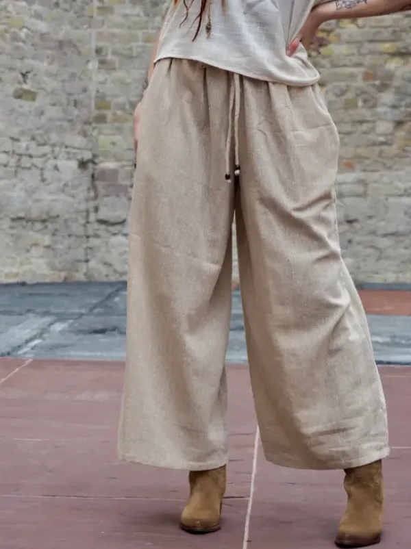 The TwoSisters Nomad Chic Collectie|Broeken-Palazzo broek gebroken wit