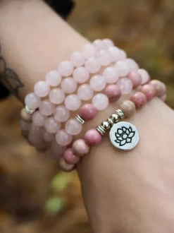 The TwoSisters Kettingen|Buddhist Malas-RozenQuartz, Rhodoniet Mala