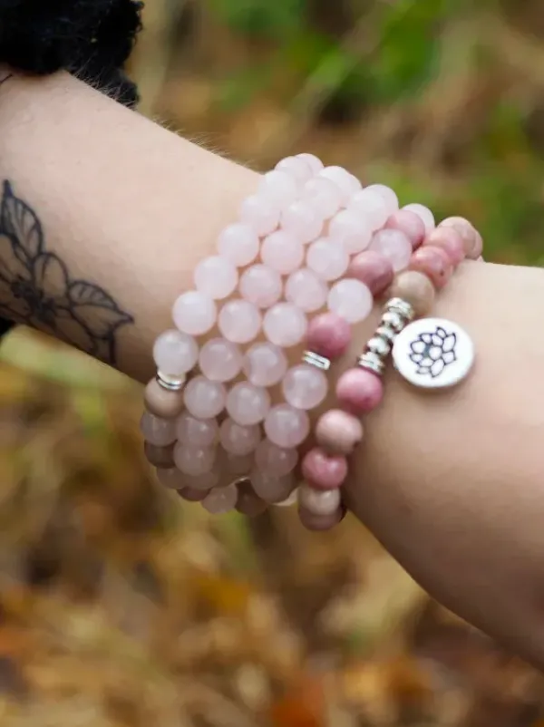 The TwoSisters Kettingen|Buddhist Malas-RozenQuartz, Rhodoniet Mala