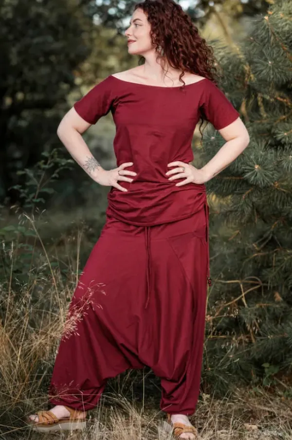 The TwoSisters Tops|Plus Size-Shirt met korte mouw Marroon Rood