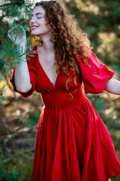 The TwoSisters Gypsy|Zomer-Tara Jurk Kort Knalrood
