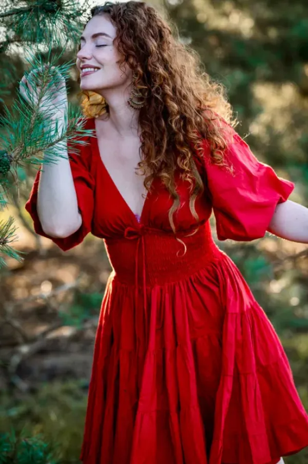 The TwoSisters Gypsy|Zomer-Tara Jurk Kort Knalrood