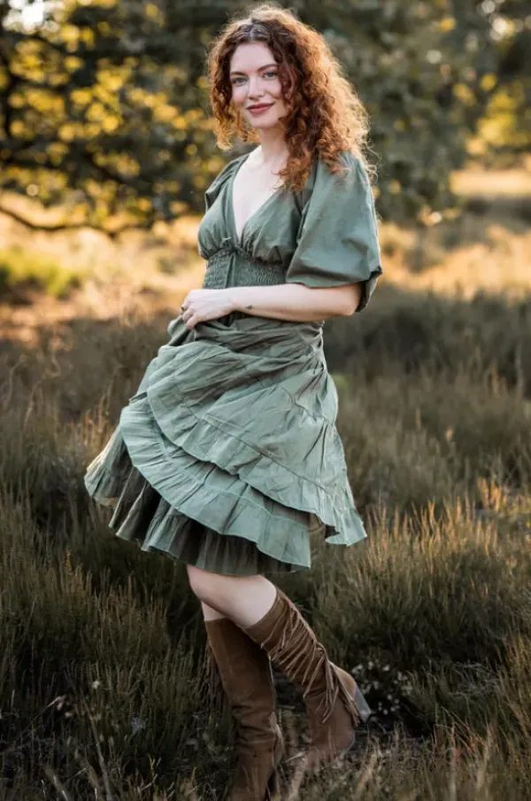 The TwoSisters Gypsy|Zomer-Tara Jurk Kort Mosgroen