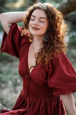 The TwoSisters Gypsy|Zomer-Tara Jurk Lang Warm Rood