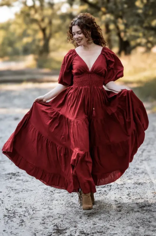 The TwoSisters Gypsy|Zomer-Tara Jurk Lang Warm Rood