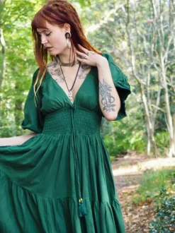 The TwoSisters Gypsy|Zomer-Tara Jurk Lang Groen