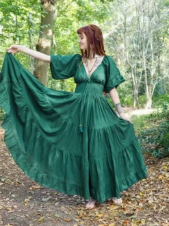 The TwoSisters Gypsy|Zomer-Tara Jurk Lang Groen