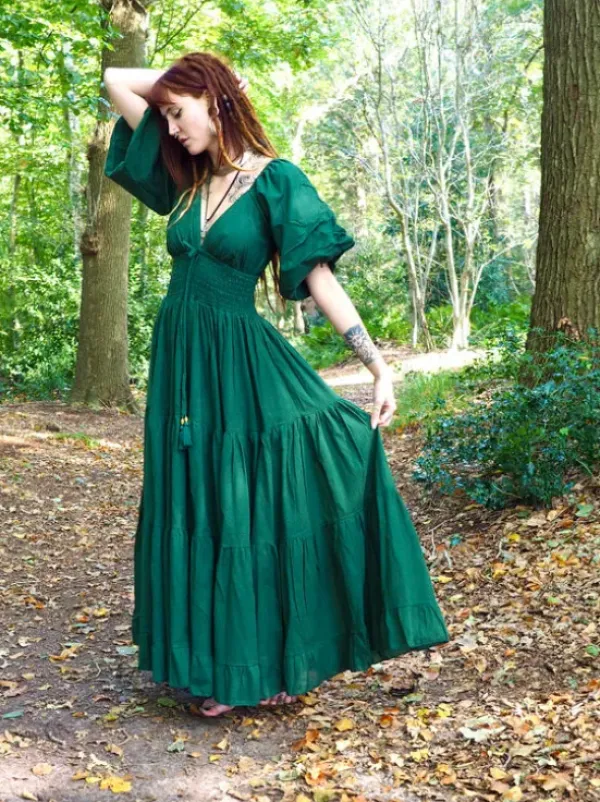 The TwoSisters Gypsy|Zomer-Tara Jurk Lang Groen