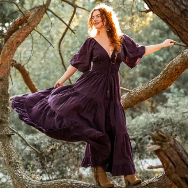 The TwoSisters Gypsy|Zomer-Tara Jurk Lang Paars