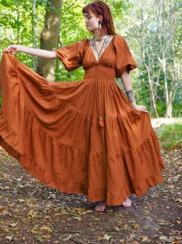 The TwoSisters Gypsy|Zomer-Tara Jurk Lang Warm oranje
