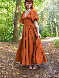 The TwoSisters Gypsy|Zomer-Tara Jurk Lang Warm oranje
