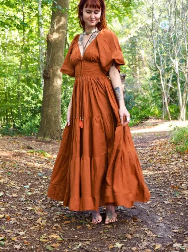The TwoSisters Gypsy|Zomer-Tara Jurk Lang Warm oranje