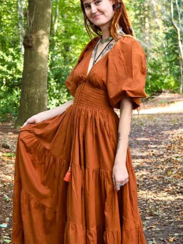 The TwoSisters Gypsy|Zomer-Tara Jurk Lang Warm oranje