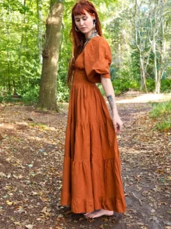 The TwoSisters Gypsy|Zomer-Tara Jurk Lang Warm oranje