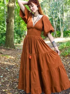 The TwoSisters Gypsy|Zomer-Tara Jurk Lang Warm oranje