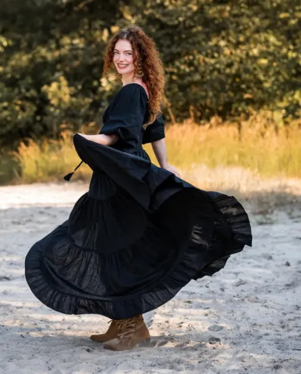 The TwoSisters Gypsy|Zomer-Tara Jurk Lang Zwart