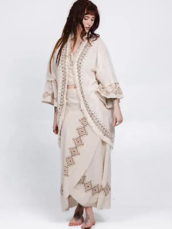 The TwoSisters Plus Size|Nomad Chic Collectie-Terra Soul Kimono Gebroken Wit