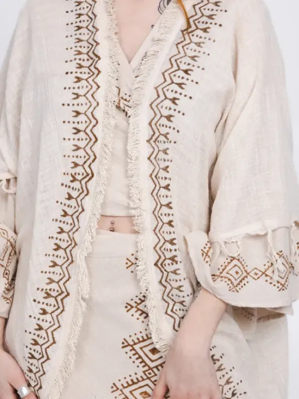 The TwoSisters Plus Size|Nomad Chic Collectie-Terra Soul Kimono Gebroken Wit