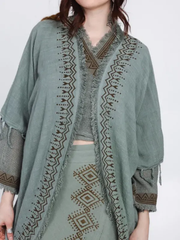The TwoSisters Plus Size|Nomad Chic Collectie-Terra Soul Kimono Jadegroen