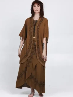 The TwoSisters Plus Size|Nomad Chic Collectie-Terra Soul Kimono Lichtbruin