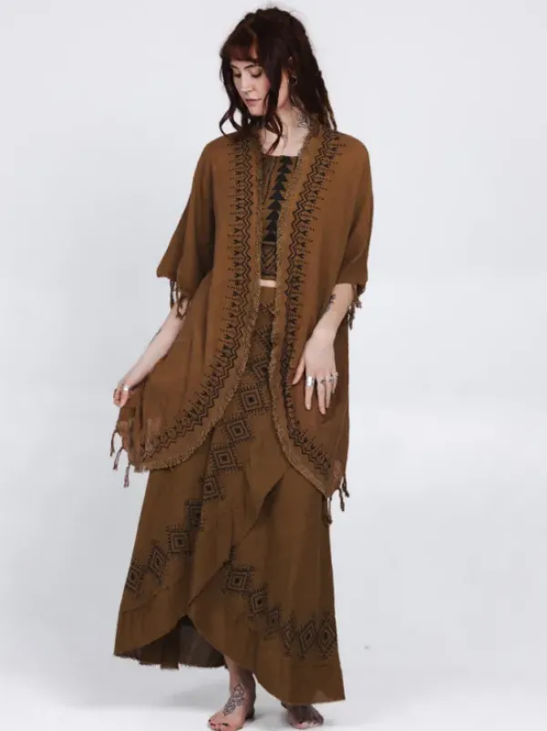 The TwoSisters Plus Size|Nomad Chic Collectie-Terra Soul Kimono Lichtbruin