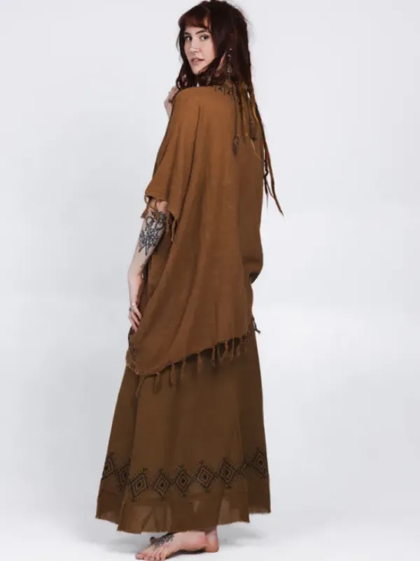The TwoSisters Plus Size|Nomad Chic Collectie-Terra Soul Kimono Lichtbruin