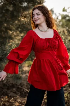 The TwoSisters Tops|Lange Mouw-Vaiana Boho Blouse Knalrood