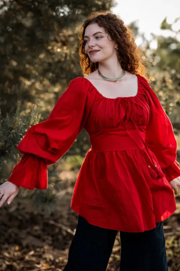 The TwoSisters Tops|Lange Mouw-Vaiana Boho Blouse Knalrood