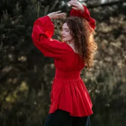 The TwoSisters Tops|Lange Mouw-Vaiana Boho Blouse Knalrood