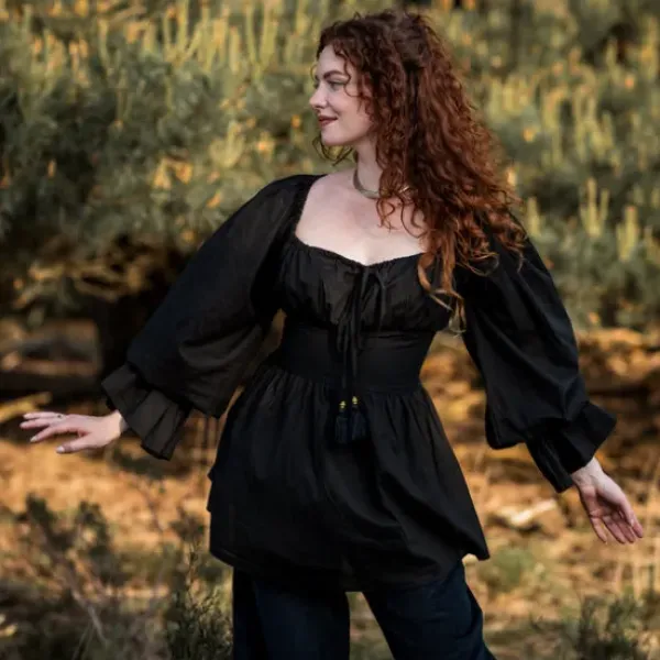 The TwoSisters Tops|Lange Mouw-Vaiana Boho Blouse zwart