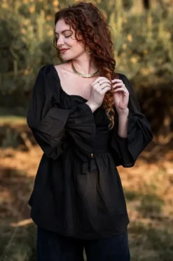 The TwoSisters Tops|Lange Mouw-Vaiana Boho Blouse zwart