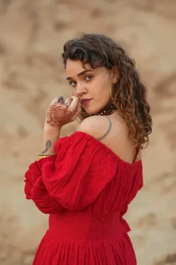 The TwoSisters Plus Size|Zwangerschapsjurk-Vaiana jurk Broderie knalrood