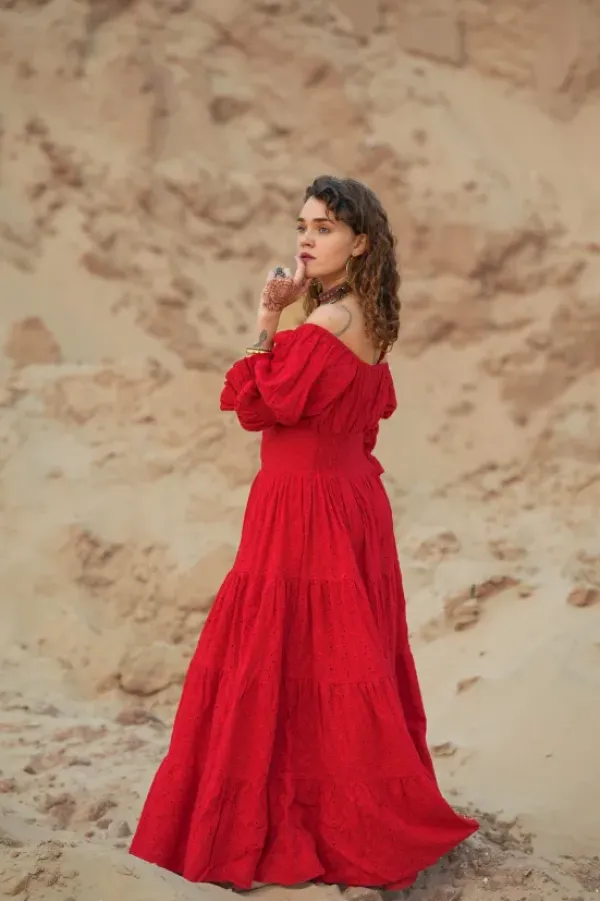 The TwoSisters Plus Size|Zwangerschapsjurk-Vaiana jurk Broderie knalrood