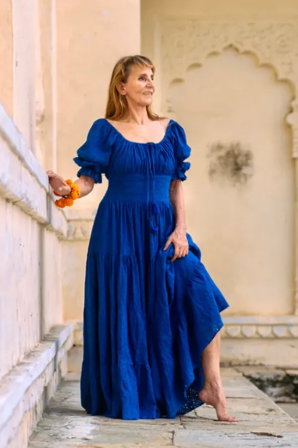 The TwoSisters Plus Size|Zwangerschapsjurk-Vaiana jurk Broderie koren blauw