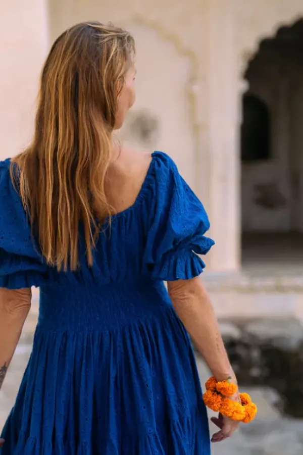 The TwoSisters Plus Size|Zwangerschapsjurk-Vaiana jurk Broderie koren blauw