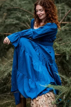 The TwoSisters Plus Size|Zwangerschapsjurk-Vaiana Lange jurk blauw (t/m maat 60)