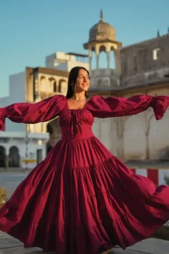 The TwoSisters Plus Size|Zwangerschapsjurk-Vaiana Lange Jurk Burgundy (t/m maat 56)
