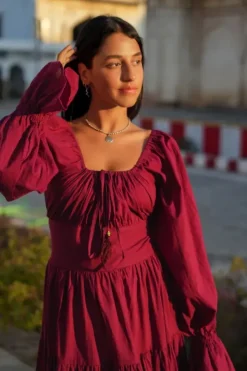 The TwoSisters Plus Size|Zwangerschapsjurk-Vaiana Lange Jurk Burgundy (t/m maat 56)