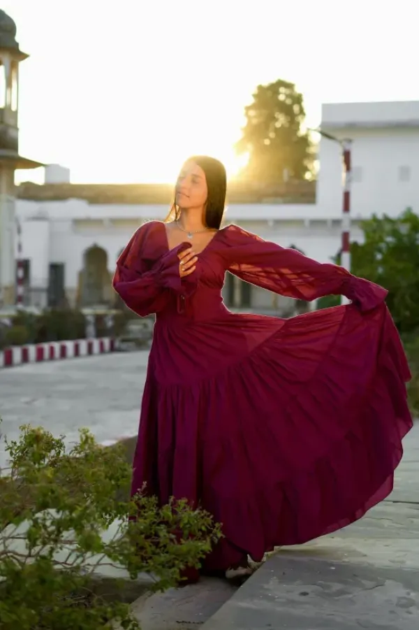 The TwoSisters Plus Size|Zwangerschapsjurk-Vaiana Lange Jurk Burgundy (t/m maat 56)