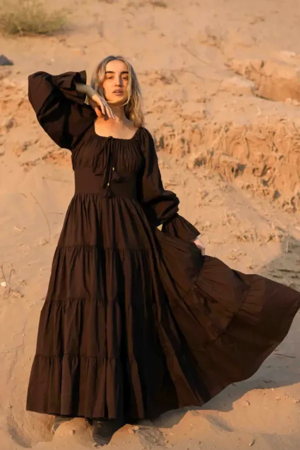 The TwoSisters Plus Size|Zwangerschapsjurk-Vaiana Lange Jurk Donkerbruin (t/m maat 56)