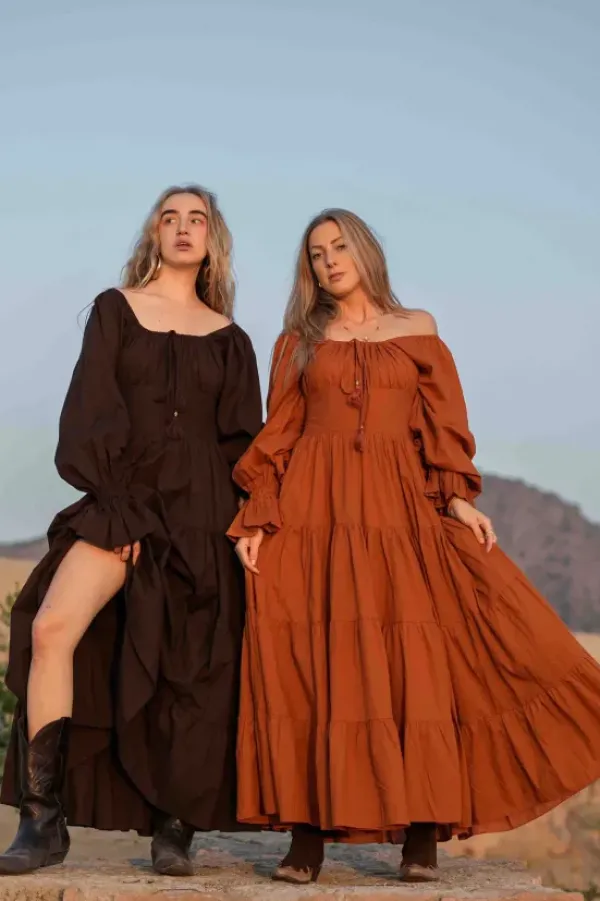 The TwoSisters Plus Size|Zwangerschapsjurk-Vaiana Lange Jurk Donkerbruin (t/m maat 56)