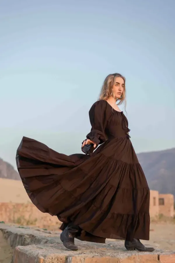 The TwoSisters Plus Size|Zwangerschapsjurk-Vaiana Lange Jurk Donkerbruin (t/m maat 56)