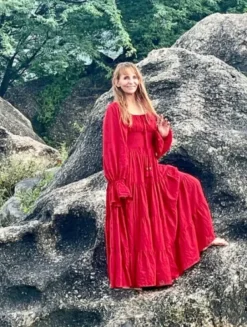 The TwoSisters Plus Size|Zwangerschapsjurk-Vaiana Lange Jurk Knalrood (t/m maat 60)