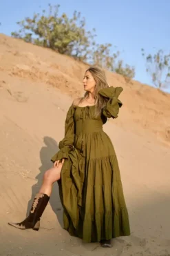 The TwoSisters Plus Size|Zwangerschapsjurk-Vaiana Lange Jurk Olijfgroen (t/m maat 56)