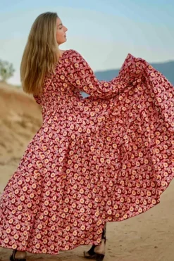 The TwoSisters Plus Size|Bohemian-Vaiana Lange Jurk Print Rood (t/m maat 60)
