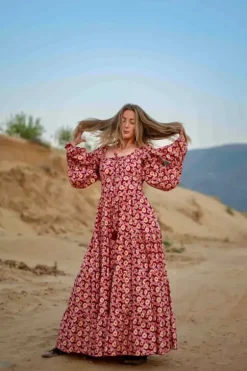 The TwoSisters Plus Size|Bohemian-Vaiana Lange Jurk Print Rood (t/m maat 60)