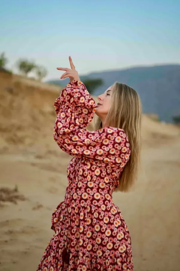The TwoSisters Plus Size|Bohemian-Vaiana Lange Jurk Print Rood (t/m maat 60)